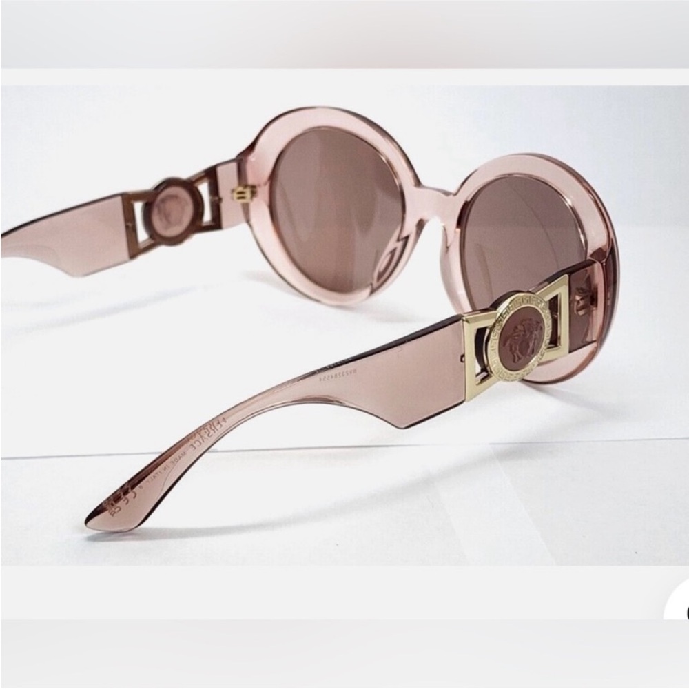 Versace Translucent Blush Round Sunglasses with Gold Accents - Picture 4 of 6